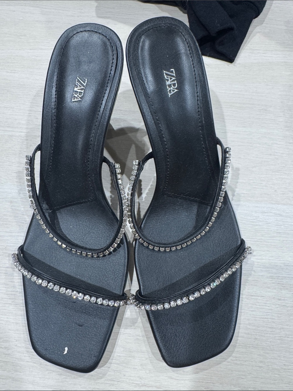 ZARA Black Crystal-Embellished Slide Sandals